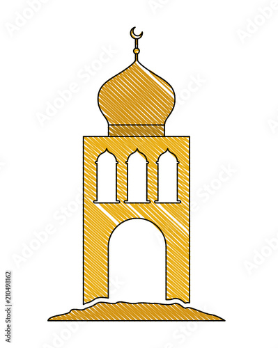 arabic castle tower with moon vector illustration design