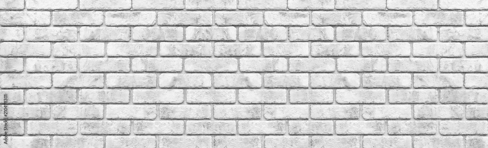 Panorama of White stone brick wall seamless background - obrazy, fototapety, plakaty 
