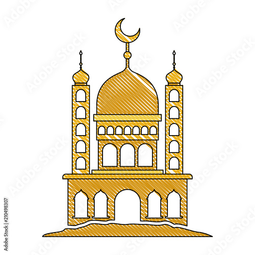 arabic castle tower with moon vector illustration design