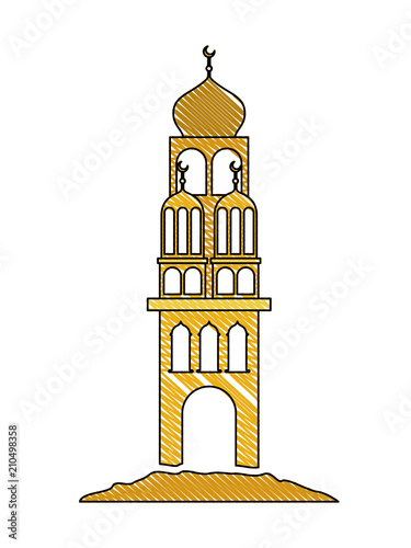 arabic castle tower with moon vector illustration design