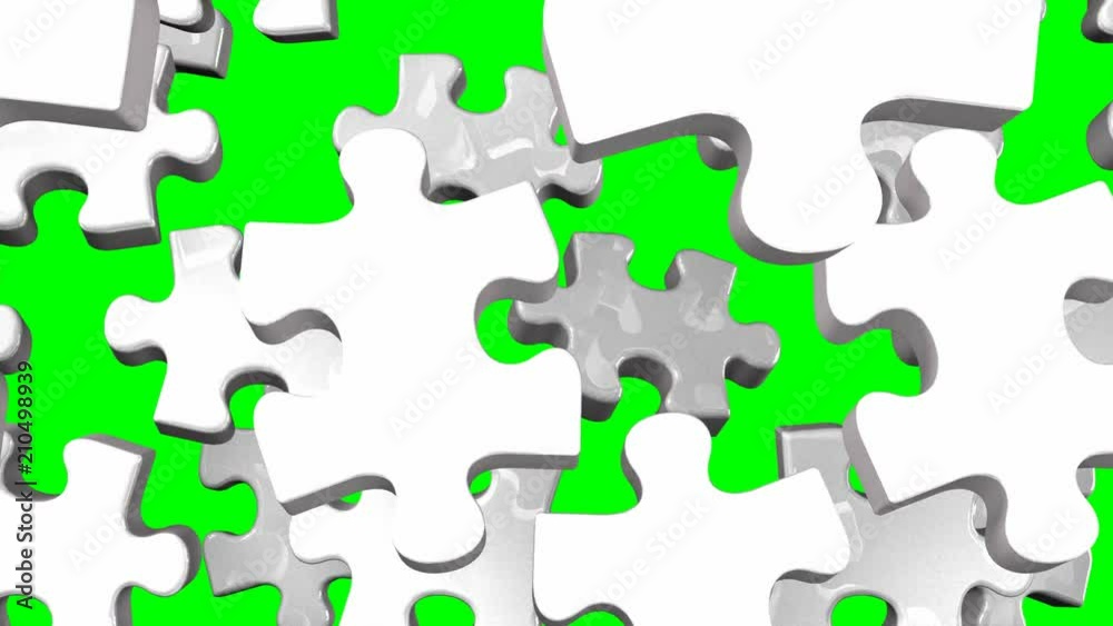 White Jigsaw Puzzle On Green Chroma Key.3DCG render Animation. White Jigsaw Puzzle On Green Chroma Key.3DCG render Animation.