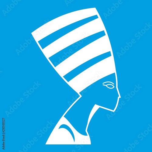 The head of the Egyptian queen icon white isolated on blue background vector illustration