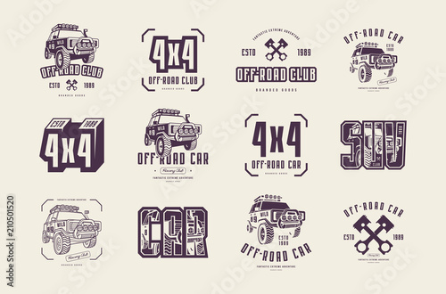 Stock vector set of off-road club emblems