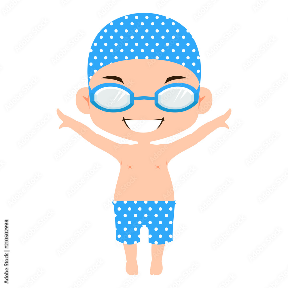 ゴーグルをして水着姿でポーズを決めている男の子のイラスト Stock ベクター Adobe Stock