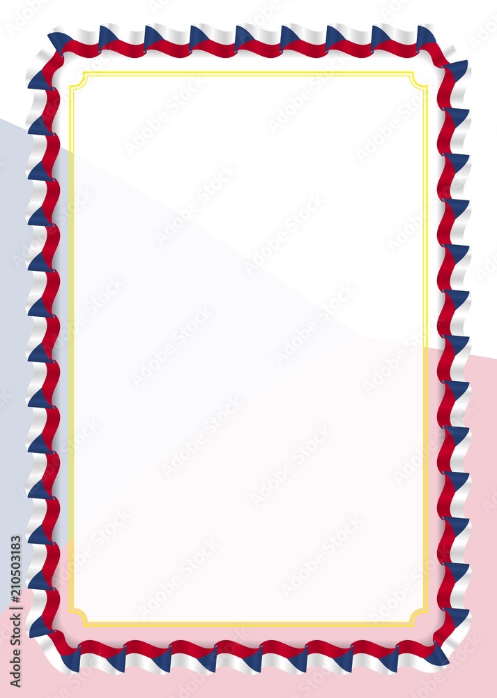 Frame and border of ribbon with Czech Republic flag, template elements for your certificate and diploma. Vector