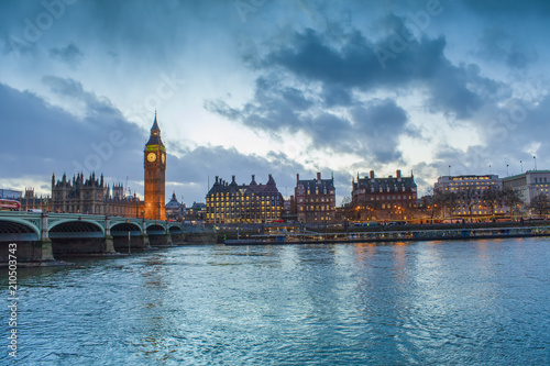 Big Ben in London city, United Kingdom. dark scene sunset