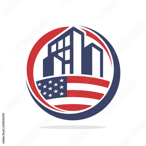 icon illustration conceptualizing the development of property construction business, with the spirit of American nationality.
