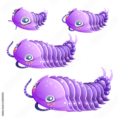 Set of fancy purple trilobites isolated on white background. Vector cartoon close-up illustration.
