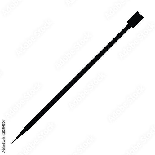 A black and white silhouette of a knitting needle