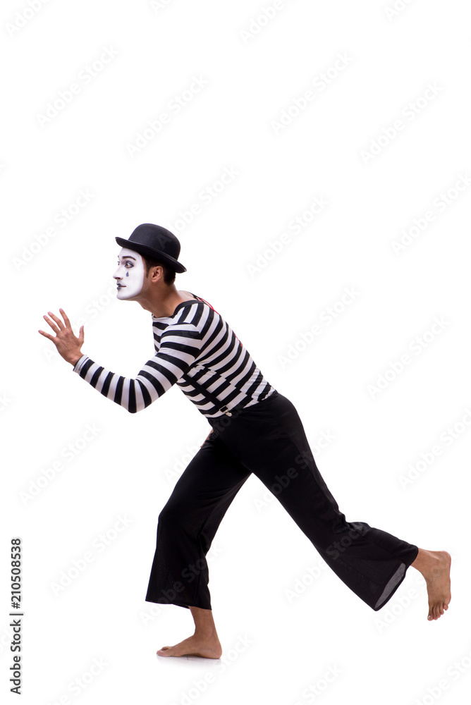 Young mime isolated on white background