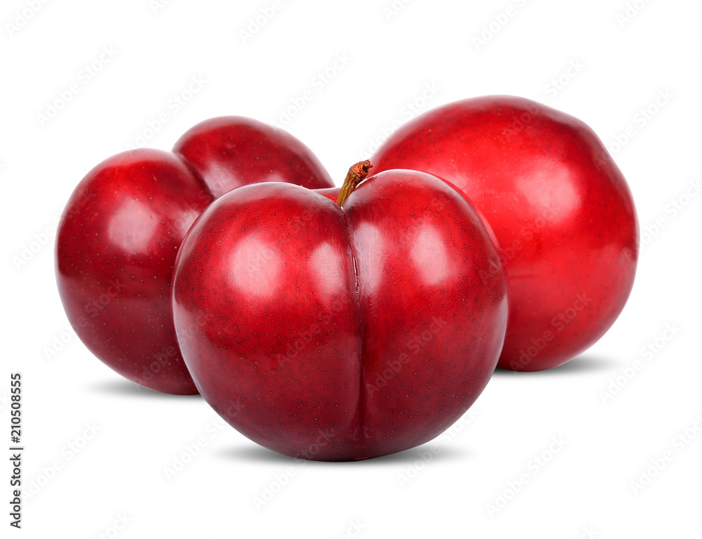 Red plum isolated on white with clipping path