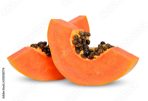 Slice papaya isolated on white clipping path