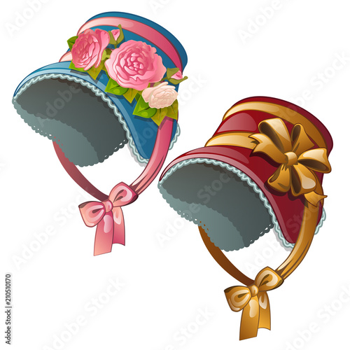 A set of vintage ladies hats isolated on a white background. Cartoon vector close-up illustration.
