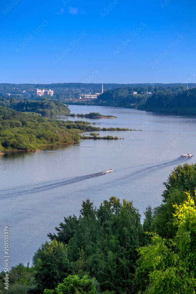 Water landscape. View from above on the Vyatka River, Kirov Region.