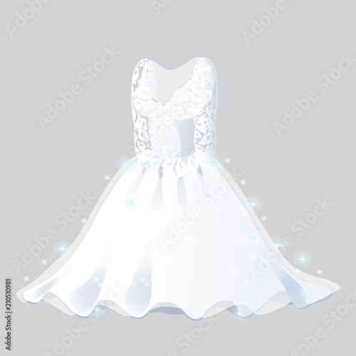 Luxurious bridesmaid dress isolated on grey background. Wedding apparel. Vector illustration.