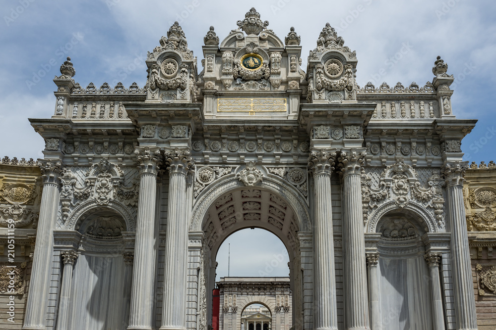 The entrance to the Dolmabahce Palace in Istanbul, Turkey.