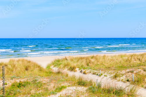 Path to beach in Baabe summer resort among sand dunes  Ruegen island  Baltic Sea  Germany