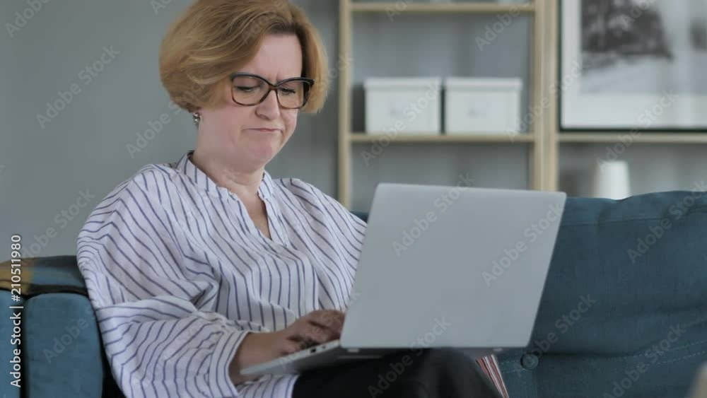 Loss, Frustrated Old Senior Woman Working on Laptop
