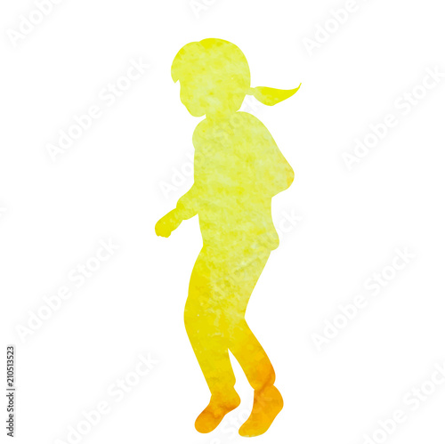 white background, watercolor silhouette child jumping