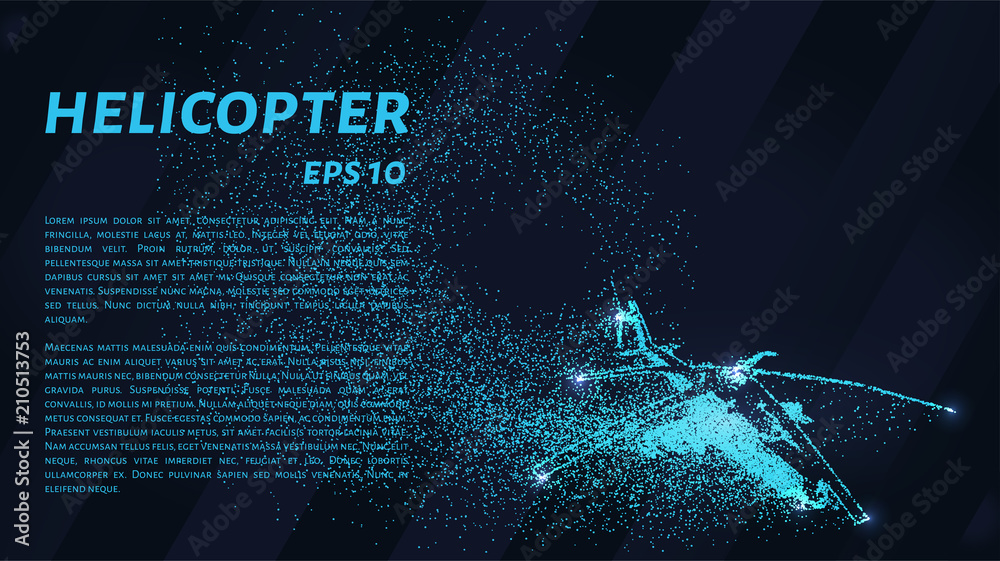 Obraz premium The helicopter of the particles. The silhouette of the helicopter consists of small circles and dots.
