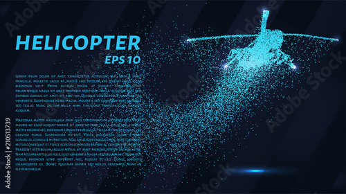 The helicopter of the particles. The silhouette of the helicopter consists of small circles and dots.