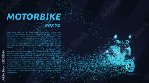 The motorbike of the particles. The motorbike breaks down into small circles and dots.