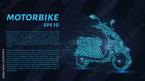 The motorbike of the particles. The motorbike breaks down into small circles and dots.