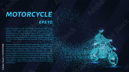 Motorcycle of the particles. Motorbike consists of small circles. Vector illustration