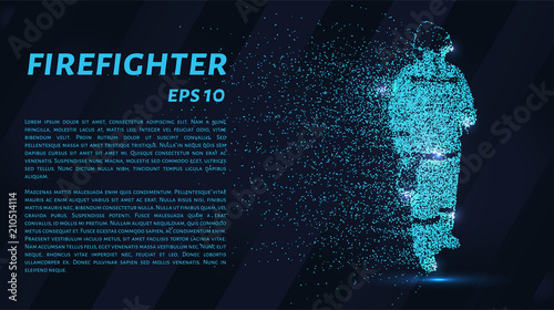 Firefighter of the particles. Firefighter consists of circles and points. Vector illustration.