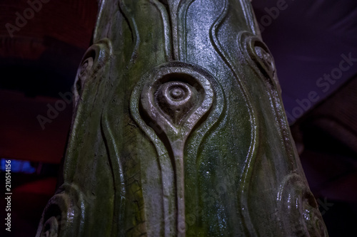 Tears Pillar in the Basilica Cistern Sunken Palace in Istanbul, Turkey. photo