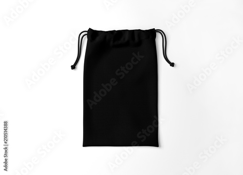 Bilde på lerret Black drawstring bag on white background