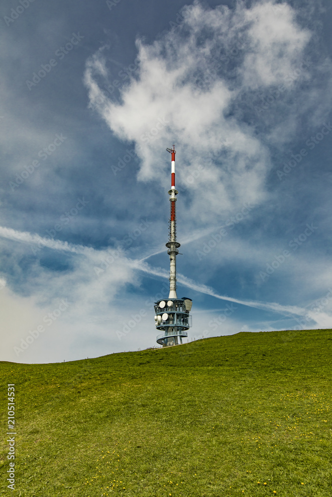 Fototapeta premium Telecommunication tower at Rigi Culm in Switzerland