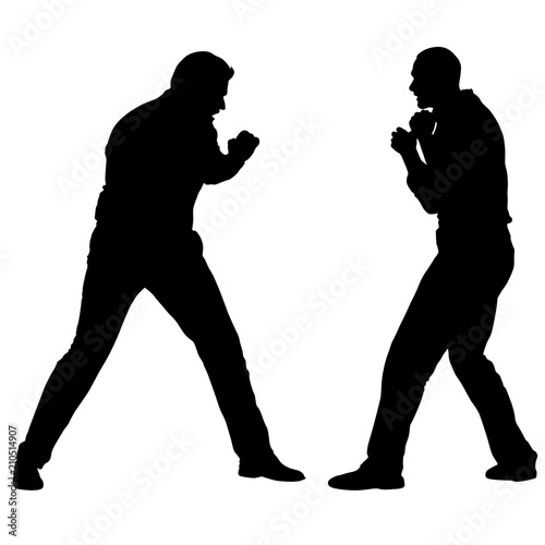 Black silhouette of an athlete boxer on a white background