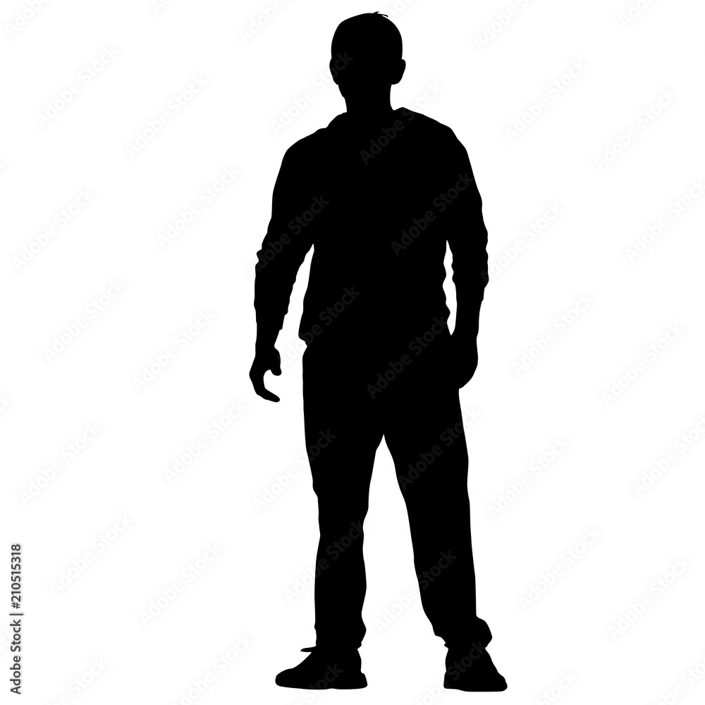 Black silhouette man standing, people on white background