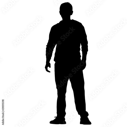 Black silhouette man standing, people on white background