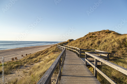 Evening at Wooden promenade with View to Kampen Beach at Sylt   Germany