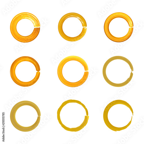 Vector Golden Circles Collection,Brush Strokes Round Shape.