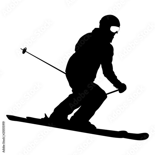Mountain skier speeding down slope sport silhouette