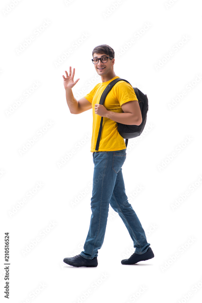 Young student with backpack isolated on white Young student with backpack isolated on white