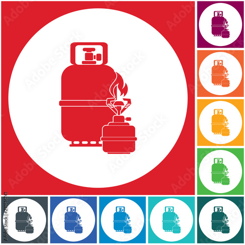 Camping stove with gas bottle icon vector