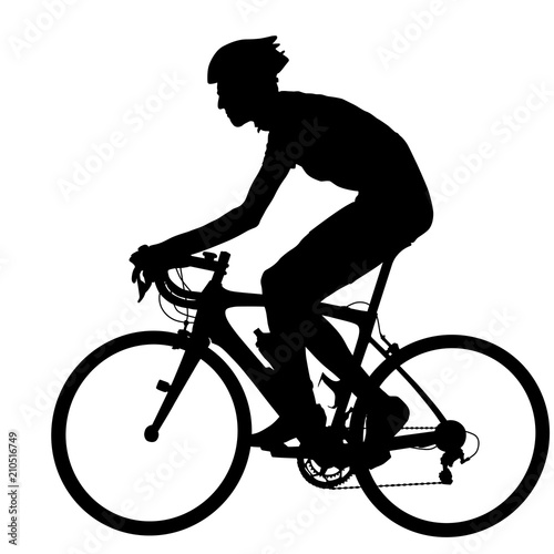 Silhouette of a cyclist male on white background