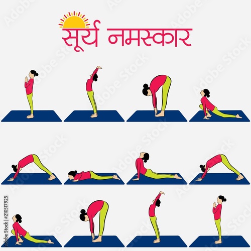 illustration of woman doing SURYA NAMASKAR