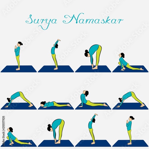 illustration of woman doing SURYA NAMASKAR