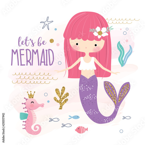 Dekoracja na wymiar  cute-little-mermaid-and-sea-life-cartoon