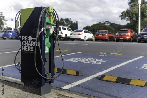 Electric vehicle charging station in the Domain, Auckland, New Zealand.