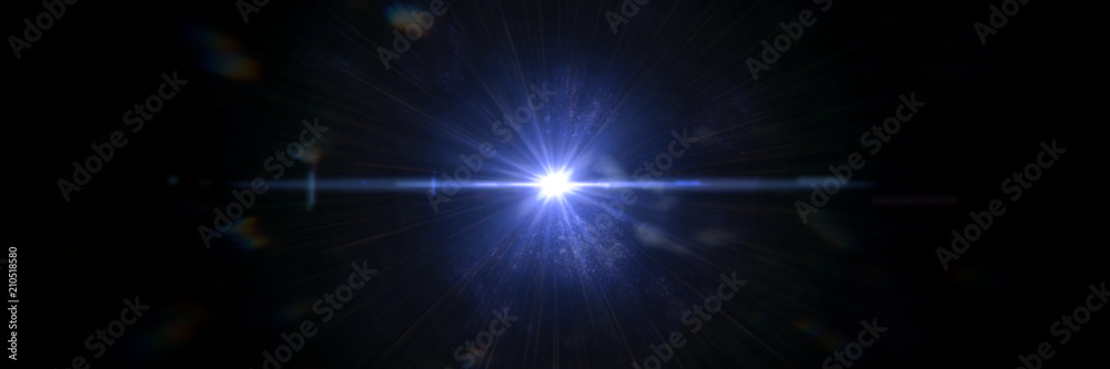 bright blue lens flare effect overlay texture banner with bokeh effect and light streak in front of a black background