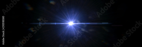 bright blue lens flare effect overlay texture banner with bokeh effect and light streak in front of a black background photo