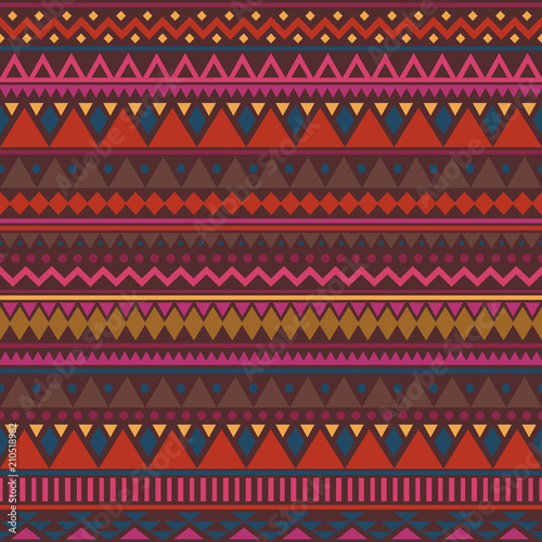 Colorful ethnic seamless pattern. Cute tribal background. Geometrical backdrop. Vector illustration.