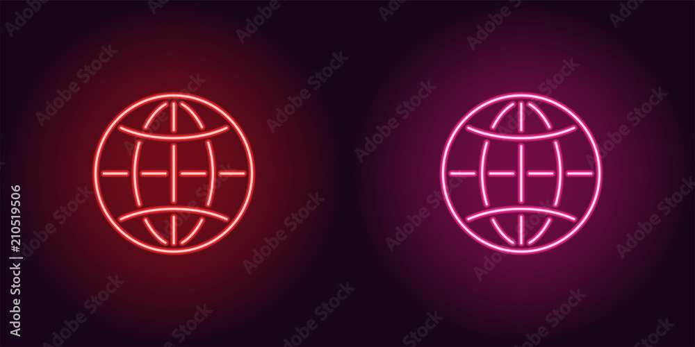 Neon icon of Red and Pink Globe Neon icon of Red and Pink Globe
