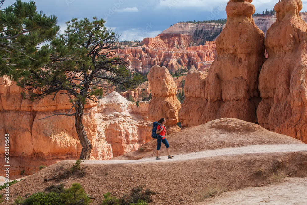 Hiker visits Bryce canyon National park in Utah, USA Hiker visits Bryce canyon National park in Utah, USA